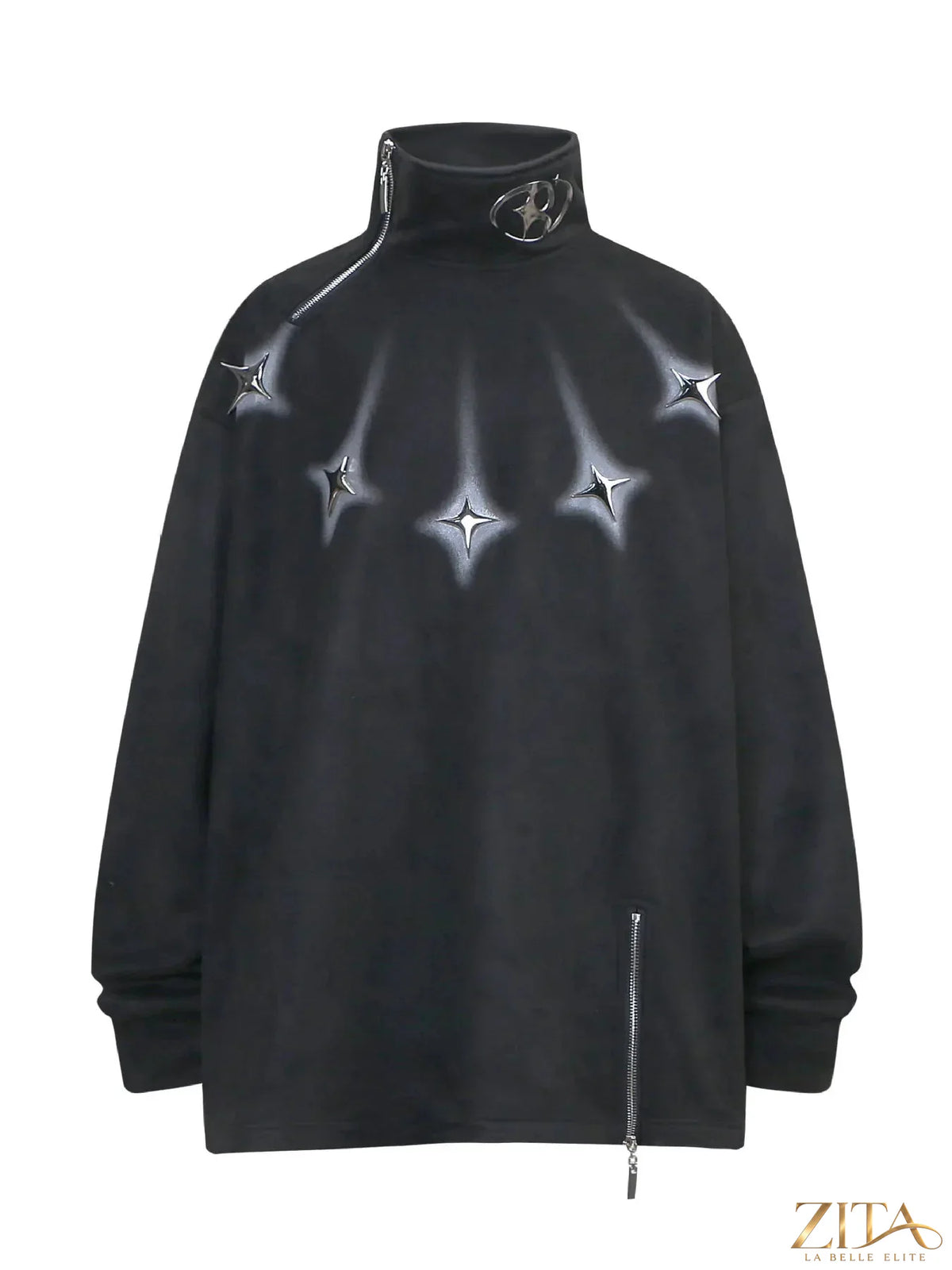 Men's oversized turtleneck sweatshirt with zipper details by Trendsi, featuring a relaxed fit and casual style.