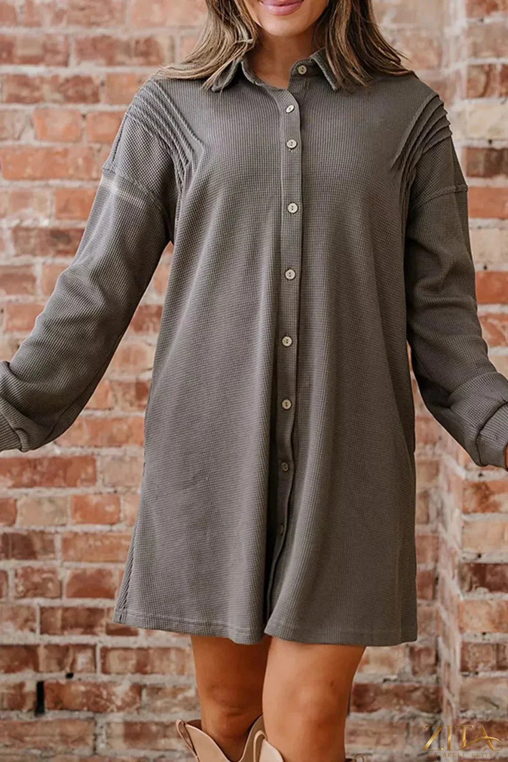 Zita La Belle Elite casual button-down dress with pockets, lightweight fabric, and a relaxed fit, perfect for everyday wear.
