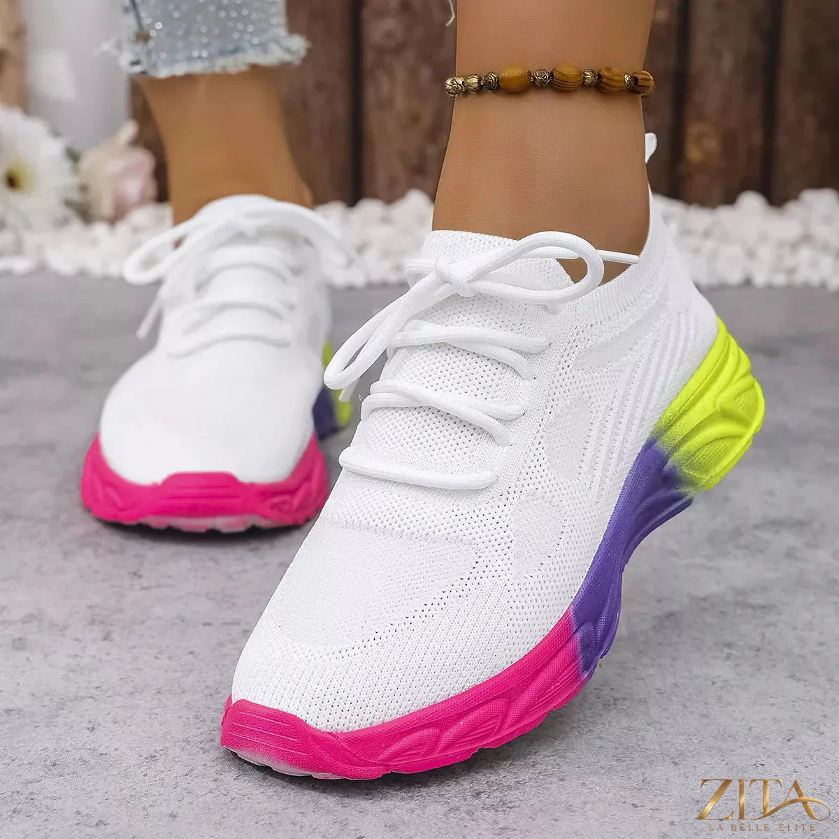Zita La Belle Elite lace-up round toe sneakers with white rubber soles and stylish design, perfect for casual wear.