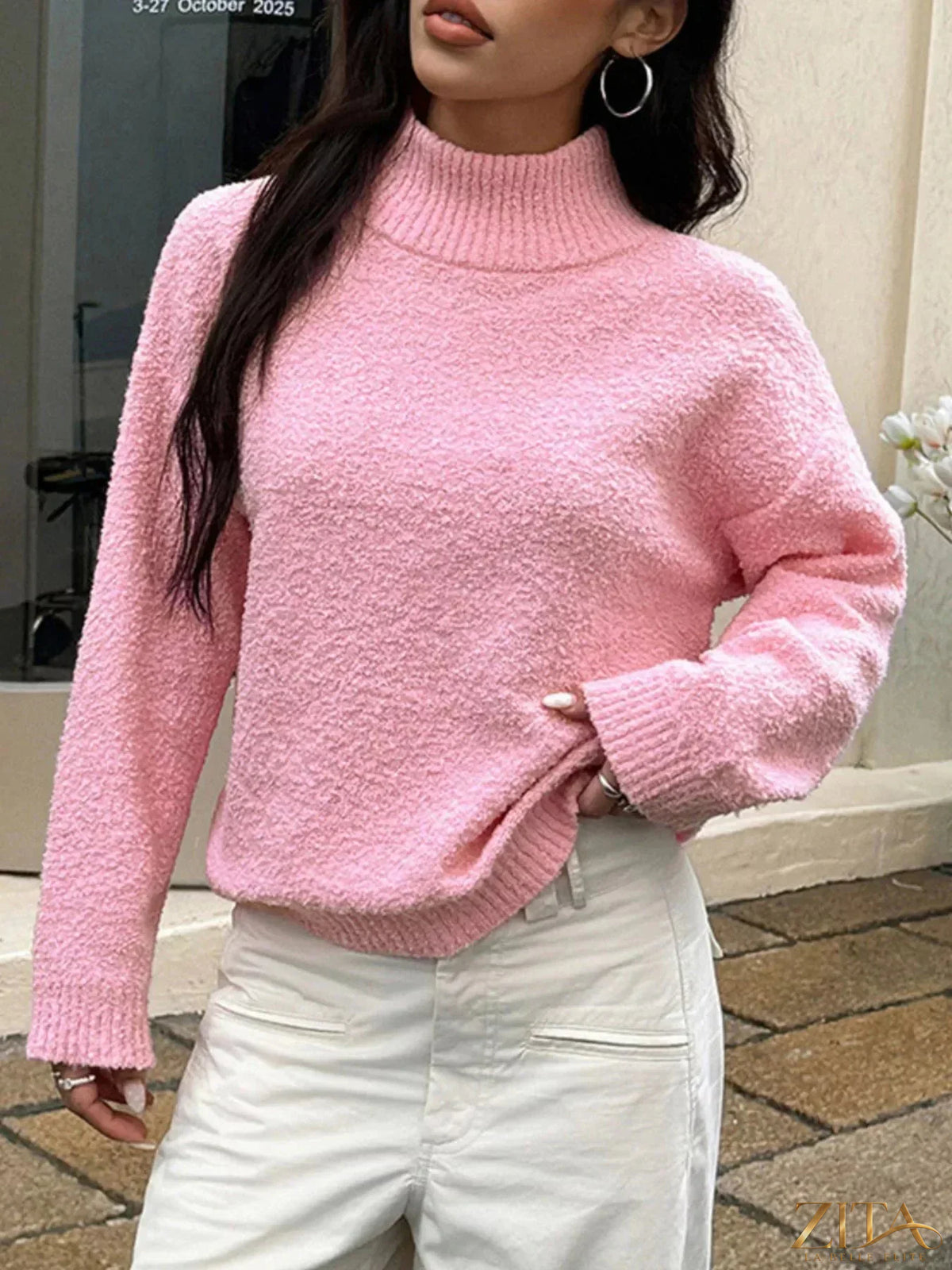 Zita La Belle Elite turtleneck long sleeve sweater in cozy knit, featuring a fitted design and ribbed collar and cuffs.