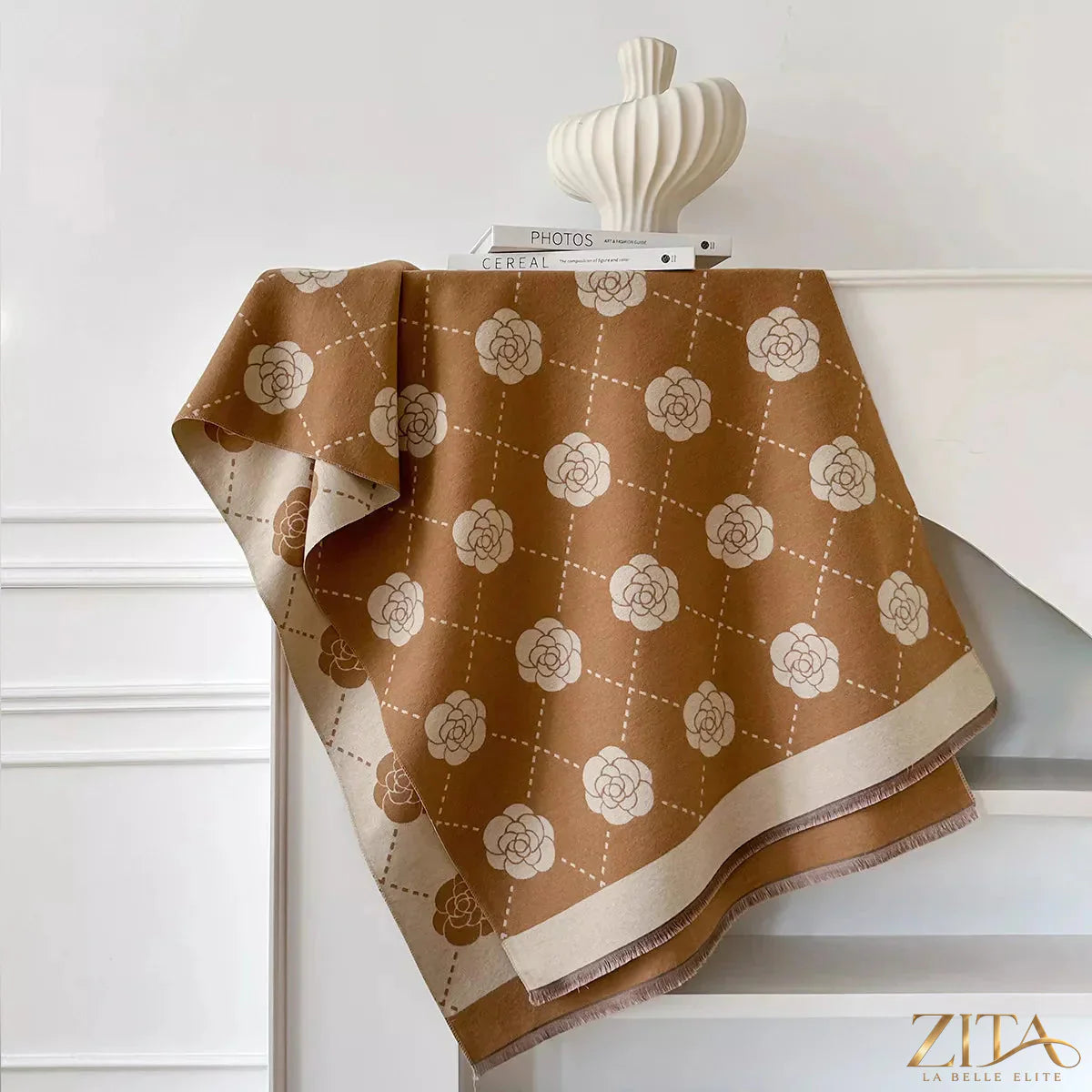 Floral raw hem scarf by Zita La Belle Elite featuring vibrant flower patterns and a stylish raw edge design.