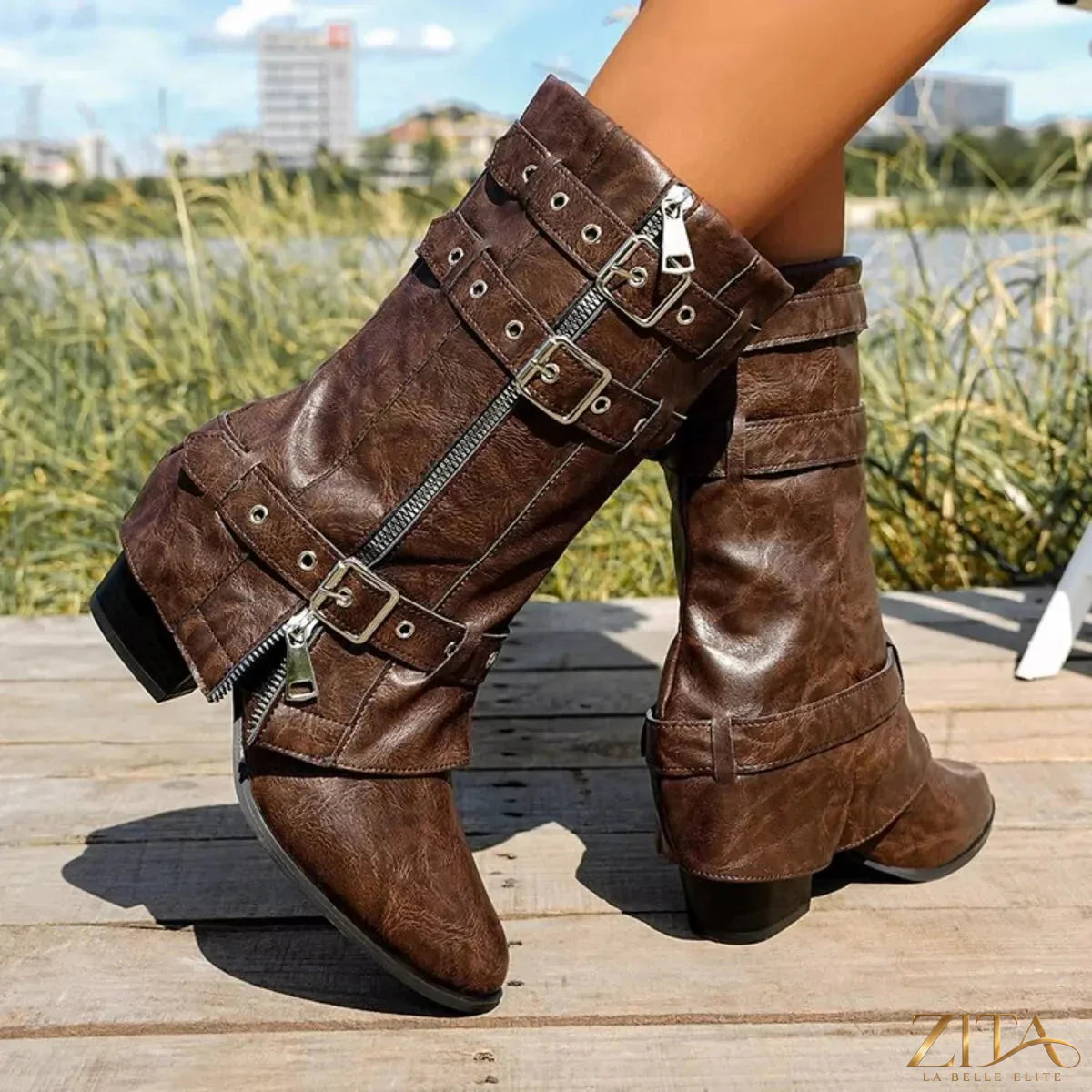 Zita La Belle Elite point toe block heel boots featuring sleek design and sturdy heels, perfect for stylish fall and winter outfits.