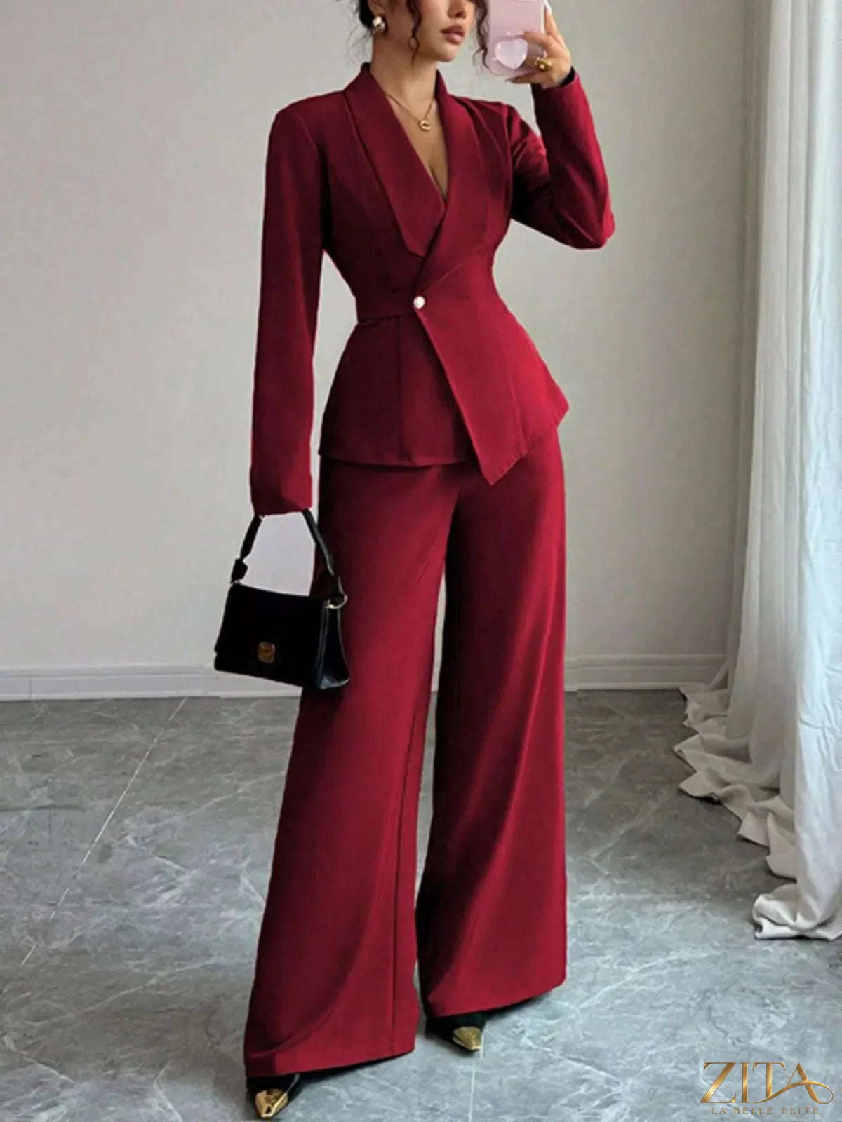 Zita La Belle Elite one-button blazer and matching pants set, tailored fit, in a stylish, modern design.