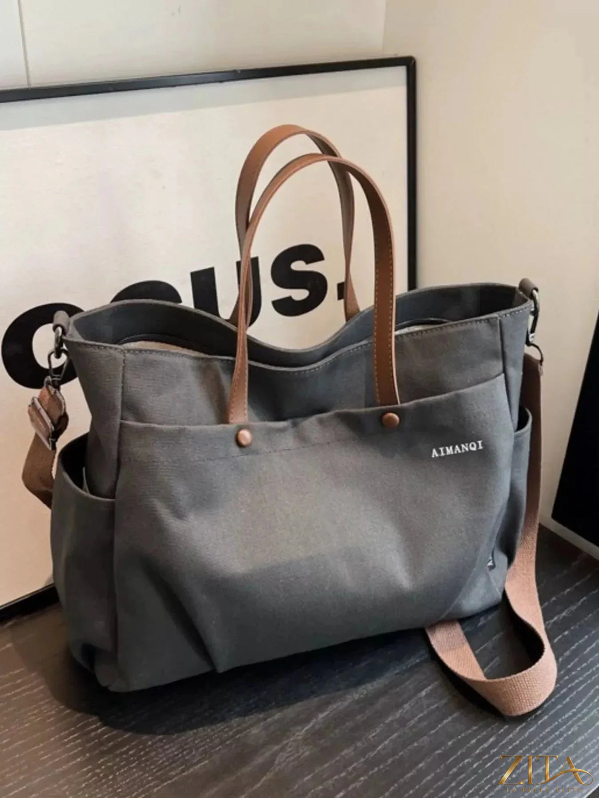 Zita La Belle Elite canvas tote crossbody bag with adjustable strap and spacious interior, casual style for everyday use.
