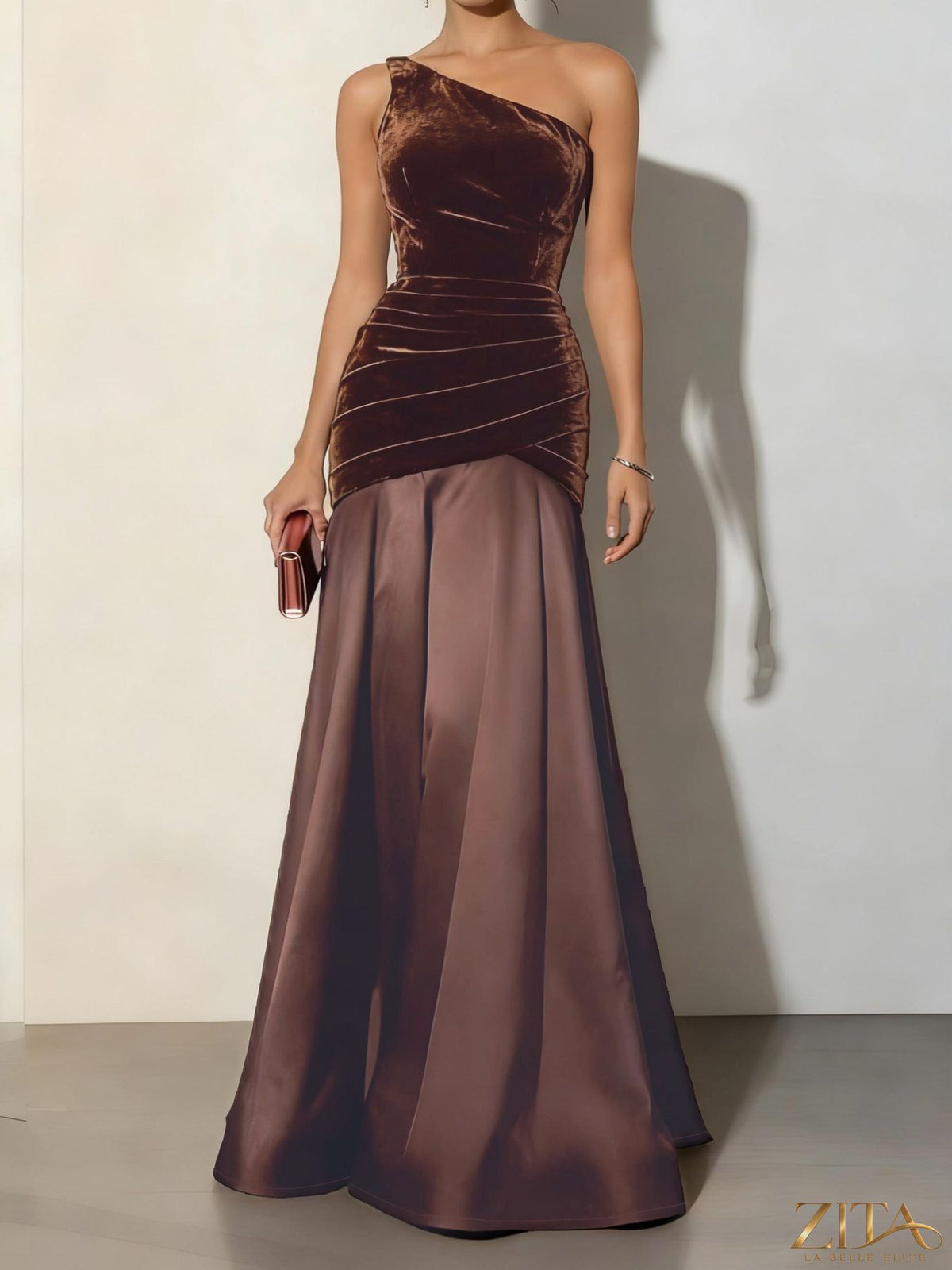 Velvet one-shoulder mermaid maxi dress by Zita La Belle Elite, featuring a fitted silhouette and elegant design.
