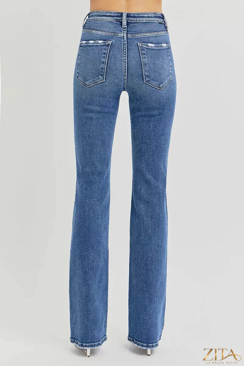 Zita La Belle Elite RISEN full size high-rise straight jeans with tummy control in plus size, denim fabric, front and back views.