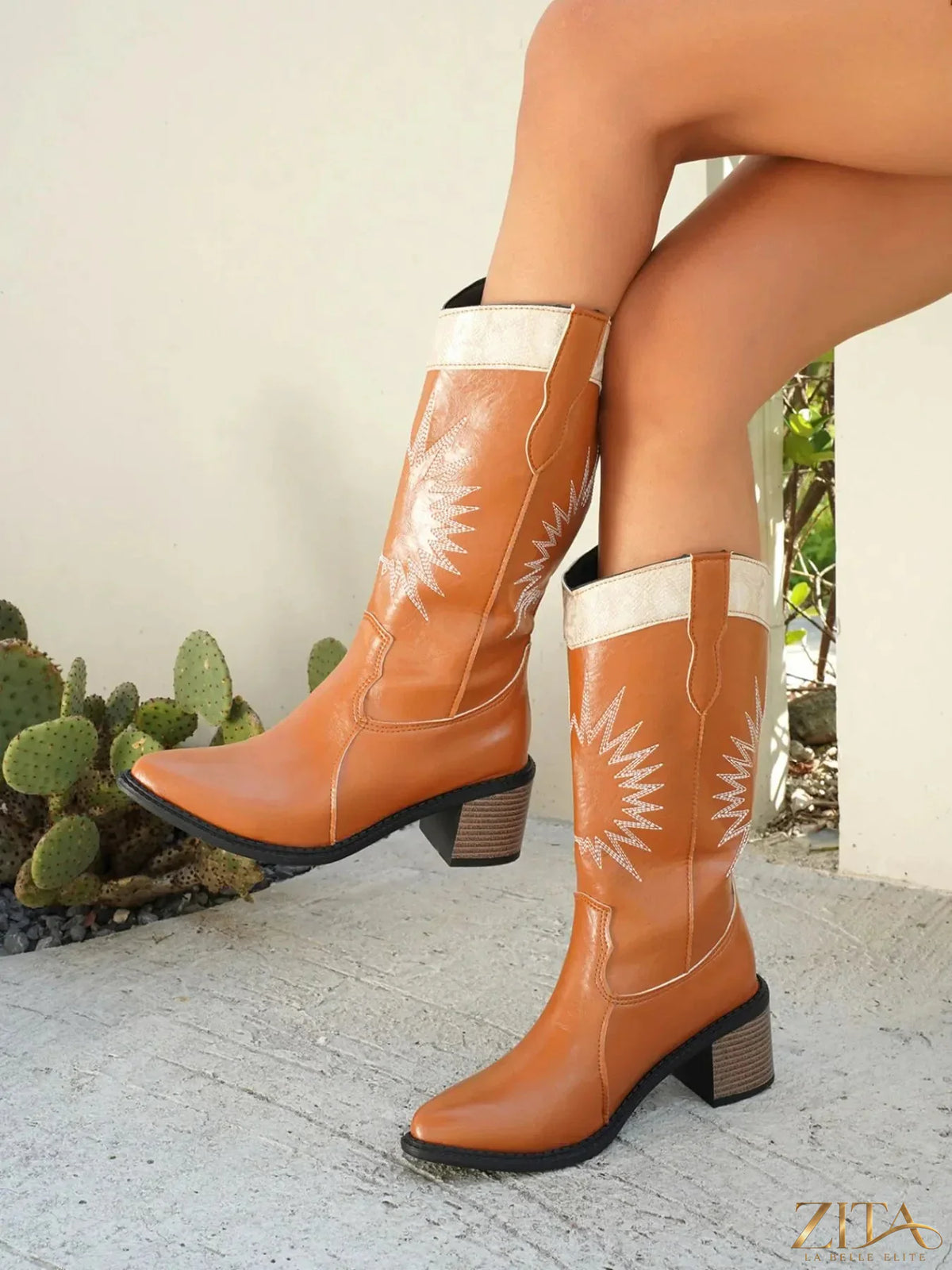 Zita La Belle Elite point toe block heel boots featuring sleek design and stylish ankle height, perfect for chic fashion looks.