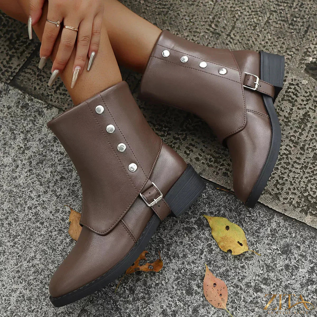 Zita La Belle Elite round toe block heel boots with sleek design and smooth leather finish on a neutral background