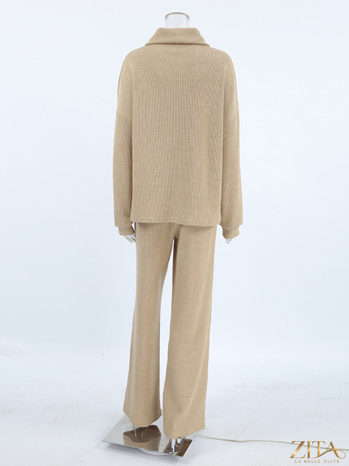 Trendsi turtleneck long sleeve top and matching pants set in a cozy, fitted style, shown on a model.