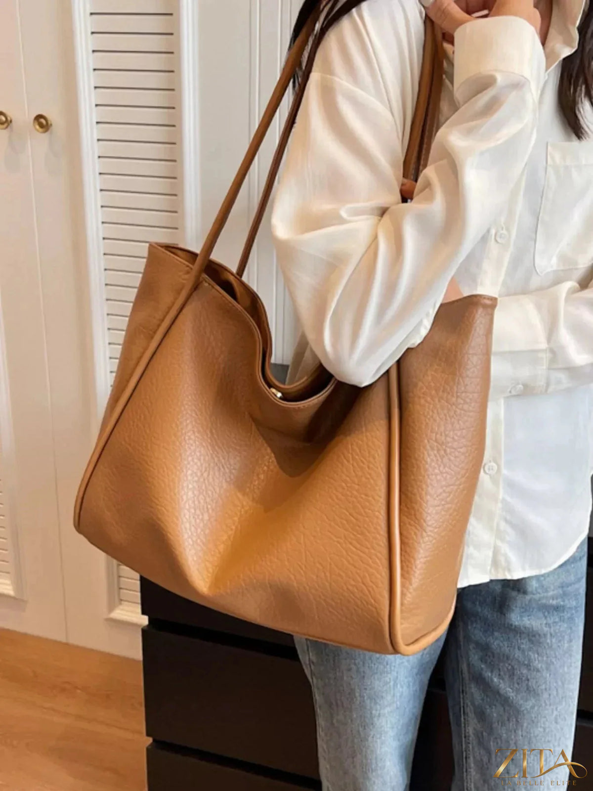 Zita La Belle Elite PU leather tote bag with sturdy handles and spacious interior, stylish accessory for everyday use