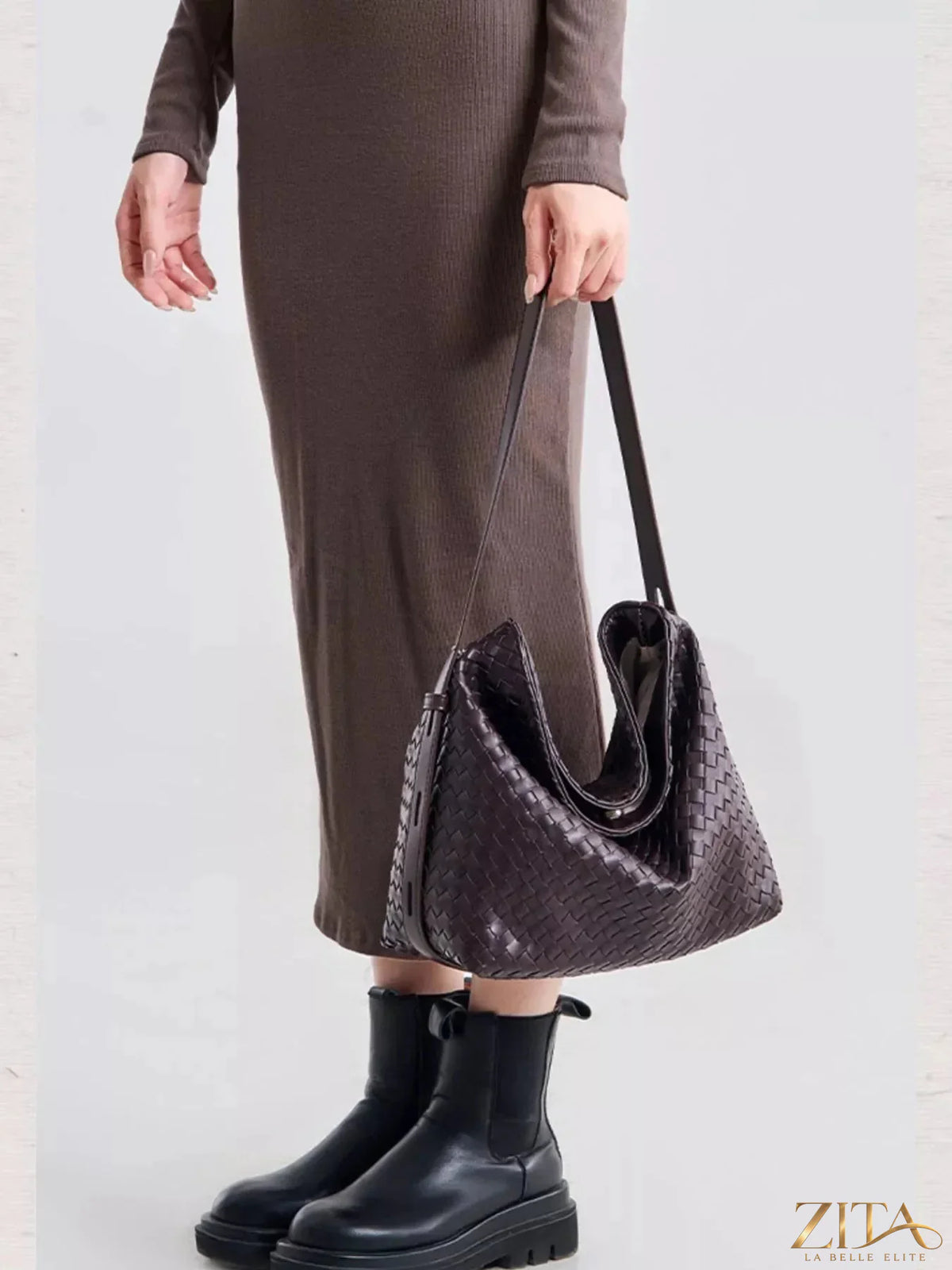 Zita La Belle Elite woven leather hobo shoulder bag with adjustable strap and vintage-inspired design.