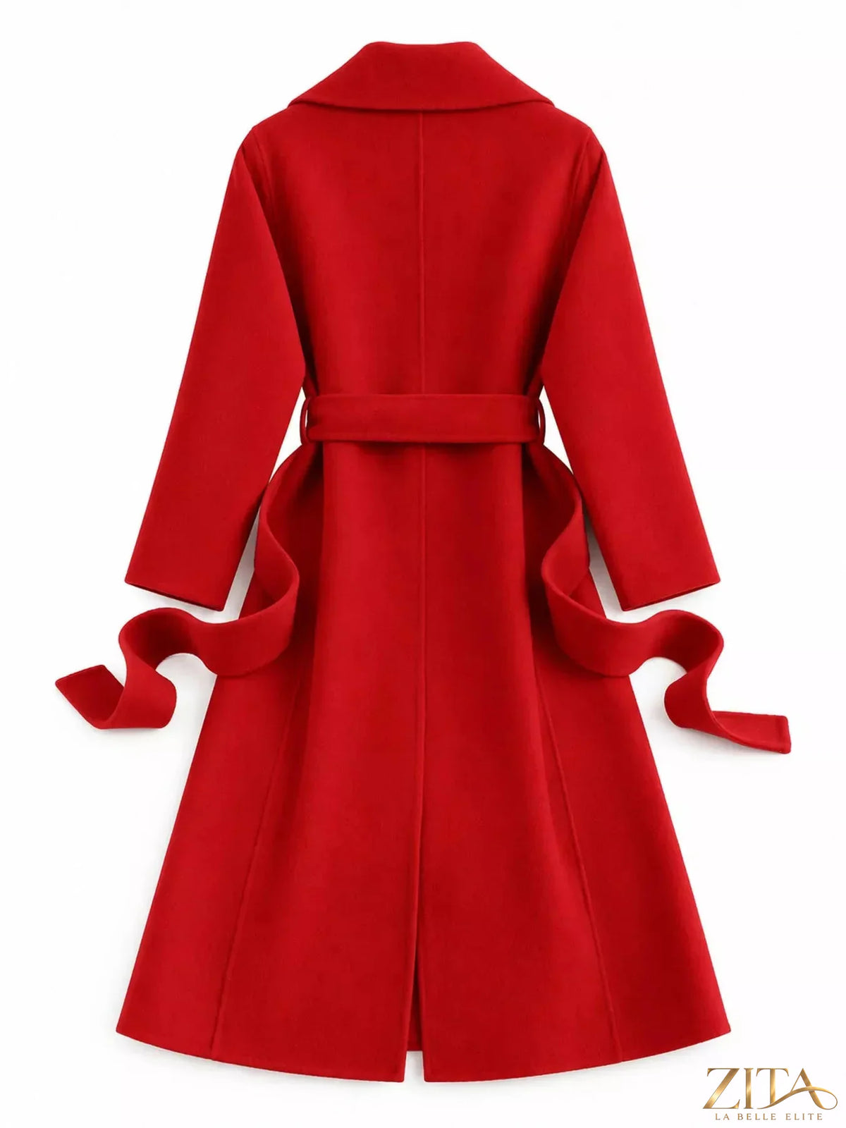 Zita La Belle Elite longline wool coat with waist-defining belt, stylish and warm outerwear for winter fashion.