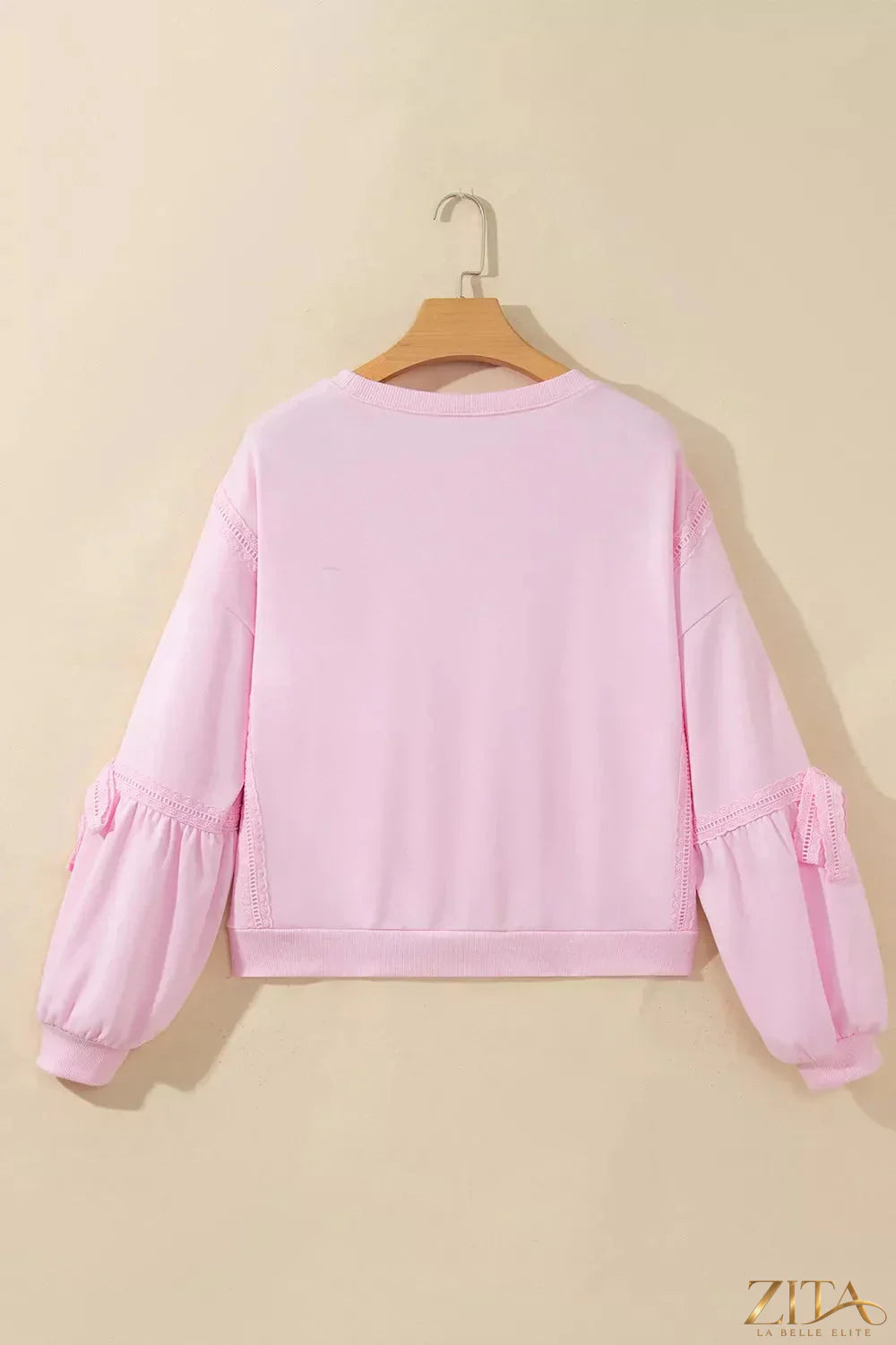 Zita La Belle Elite solid color raw seam lace detail loose casual sweatshirt with relaxed fit and stylish design.