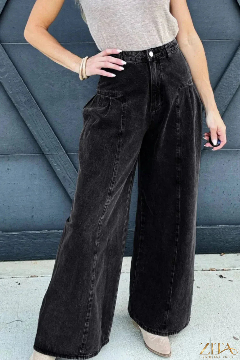 Zita La Belle Elite high rise wide leg jeans with front and back pockets, styled for a casual, fashionable look.