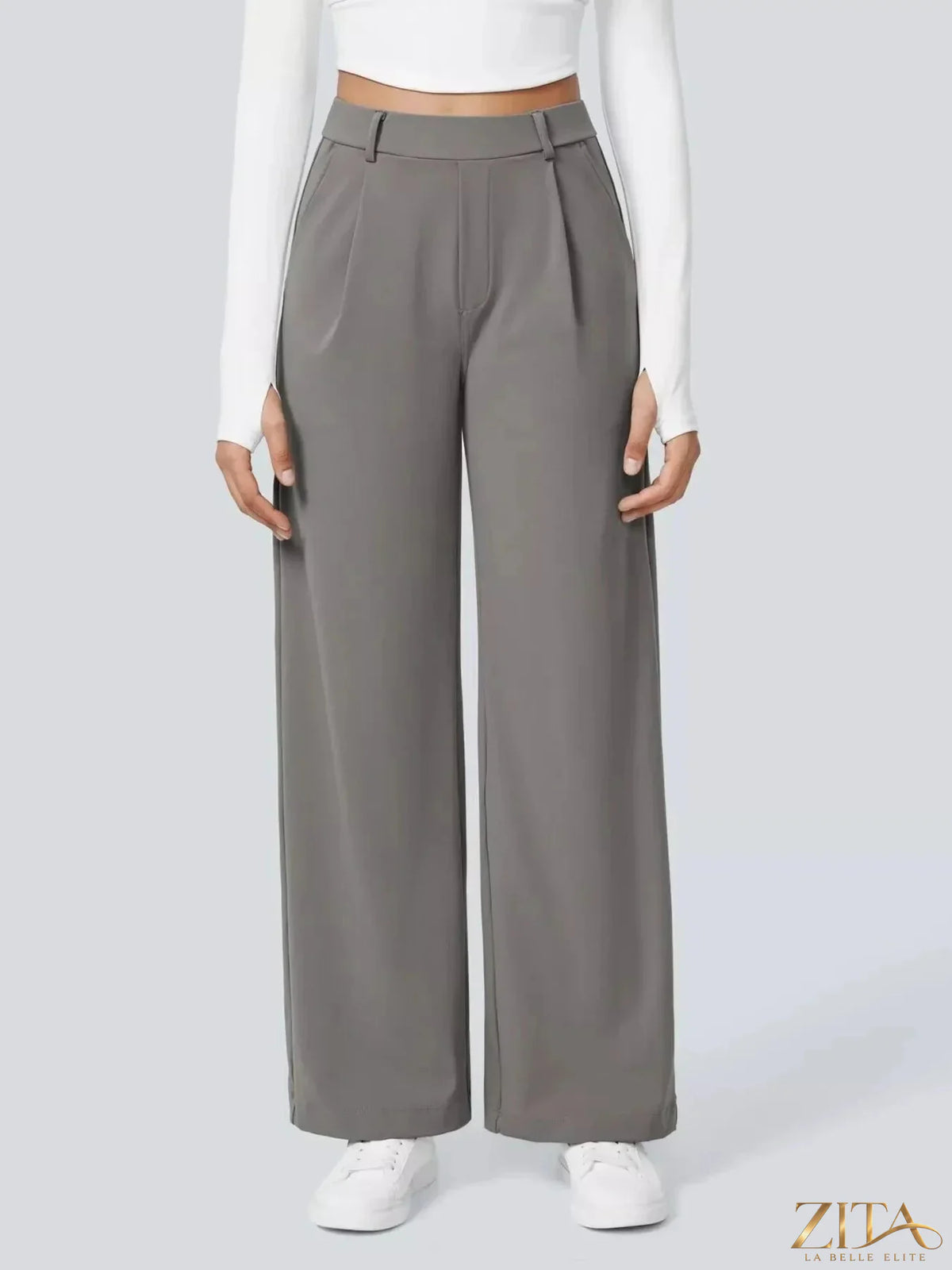 Zita La Belle Elite wide leg pants in soft fabric, featuring a high waist and relaxed fit, shown on a model.