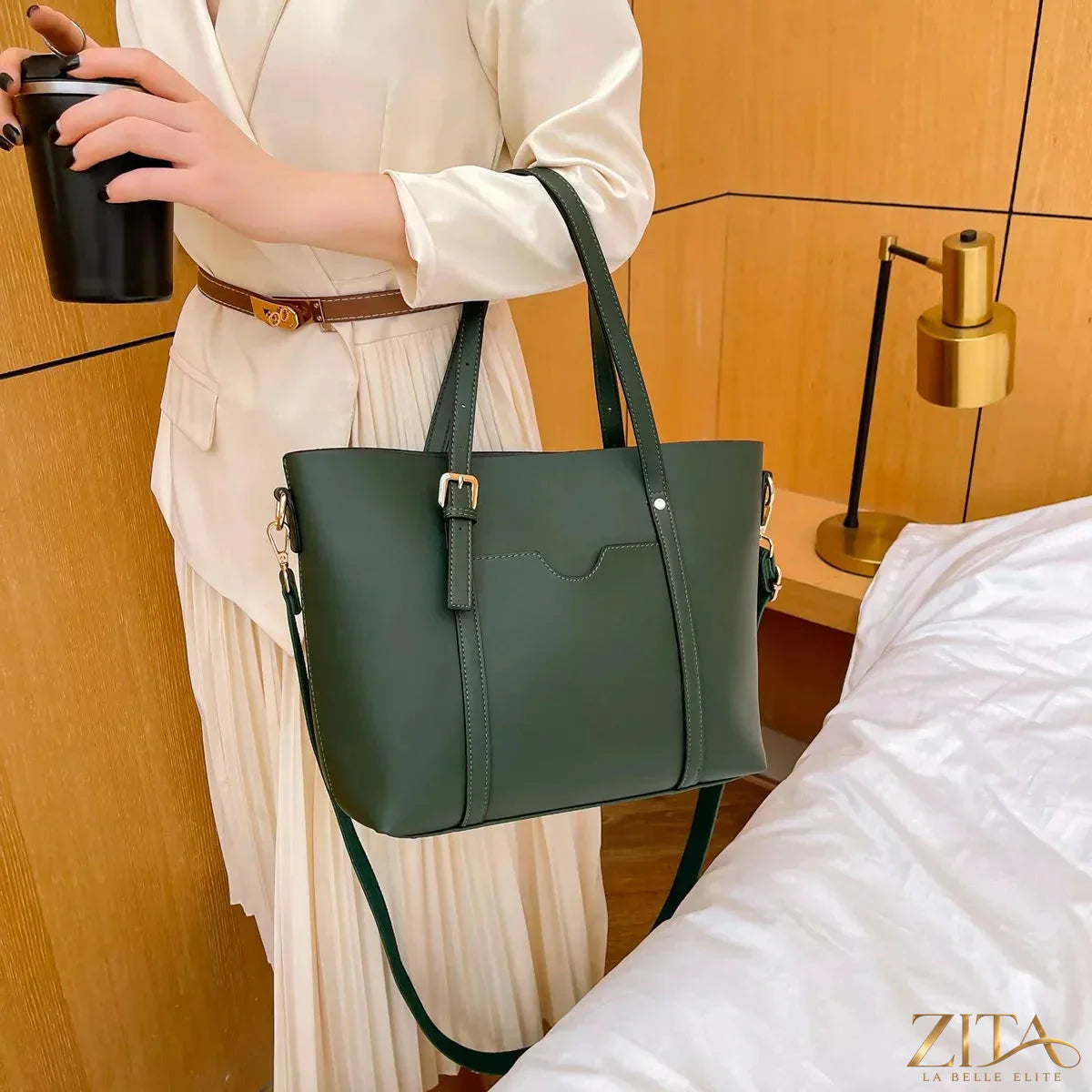 Zita La Belle Elite PU leather tote bag with dual handles and spacious interior, stylish and versatile for everyday use.