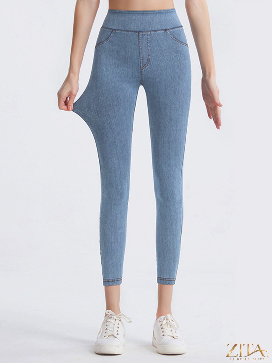 Trendsi wide waistband sports leggings shown on a model, featuring a high-rise design and seamless fit for active wear.