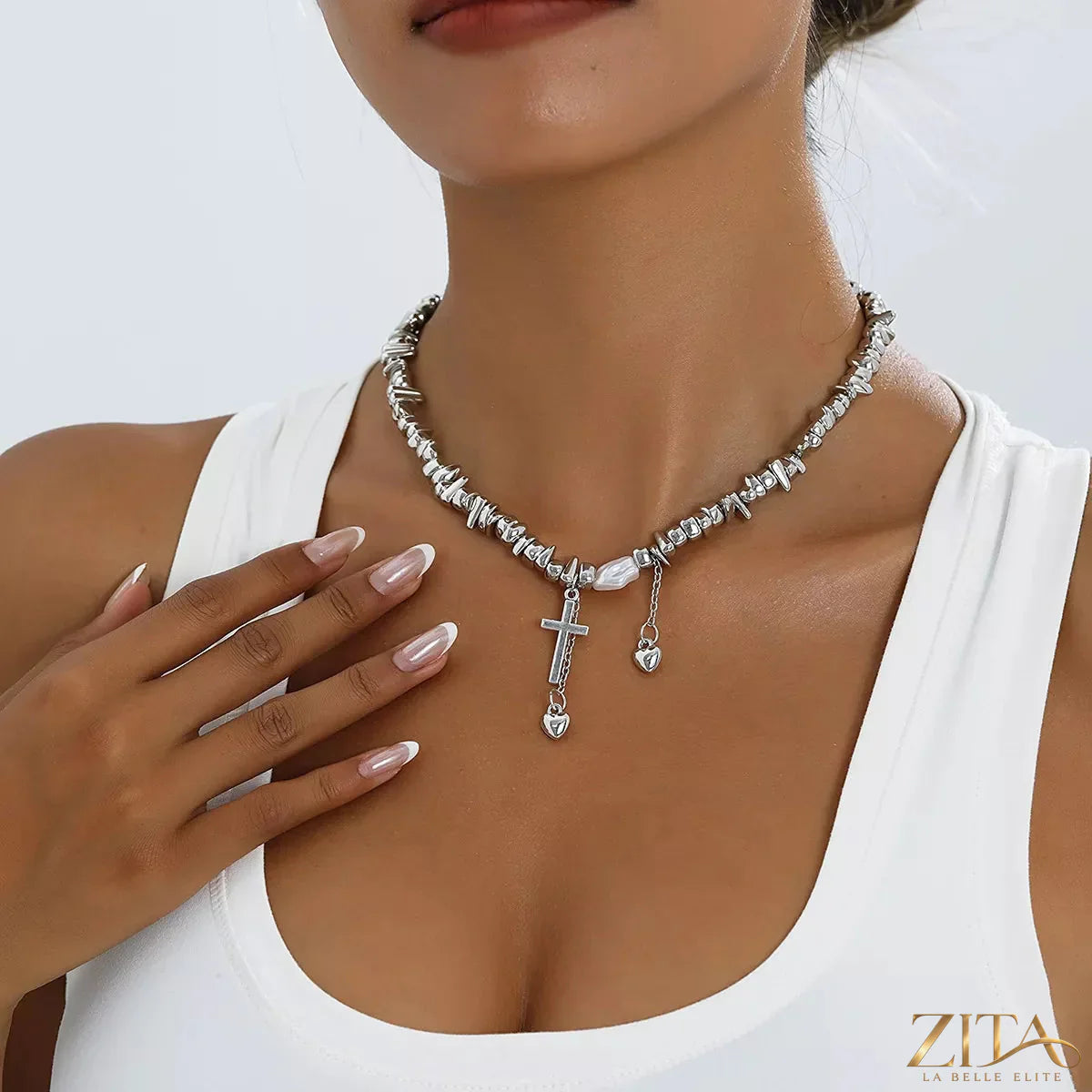 Zita La Belle Elite chunky chain cross pendant necklace with bold gold links and a prominent cross charm.