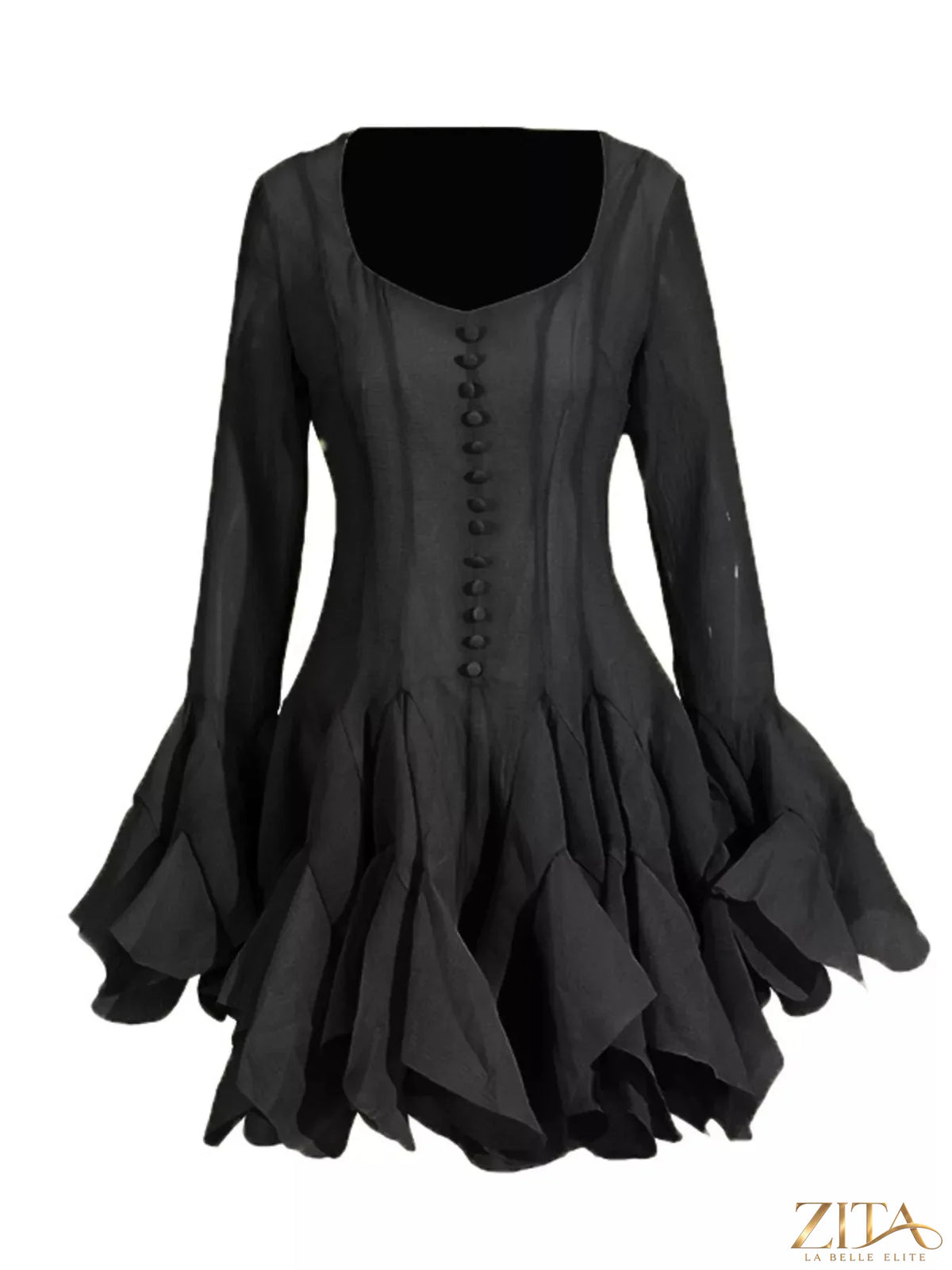 Ruffled flare sleeve mini dress by Trendsi featuring a fitted bodice, ruffle details, and a flared skirt, perfect for stylish occasions.