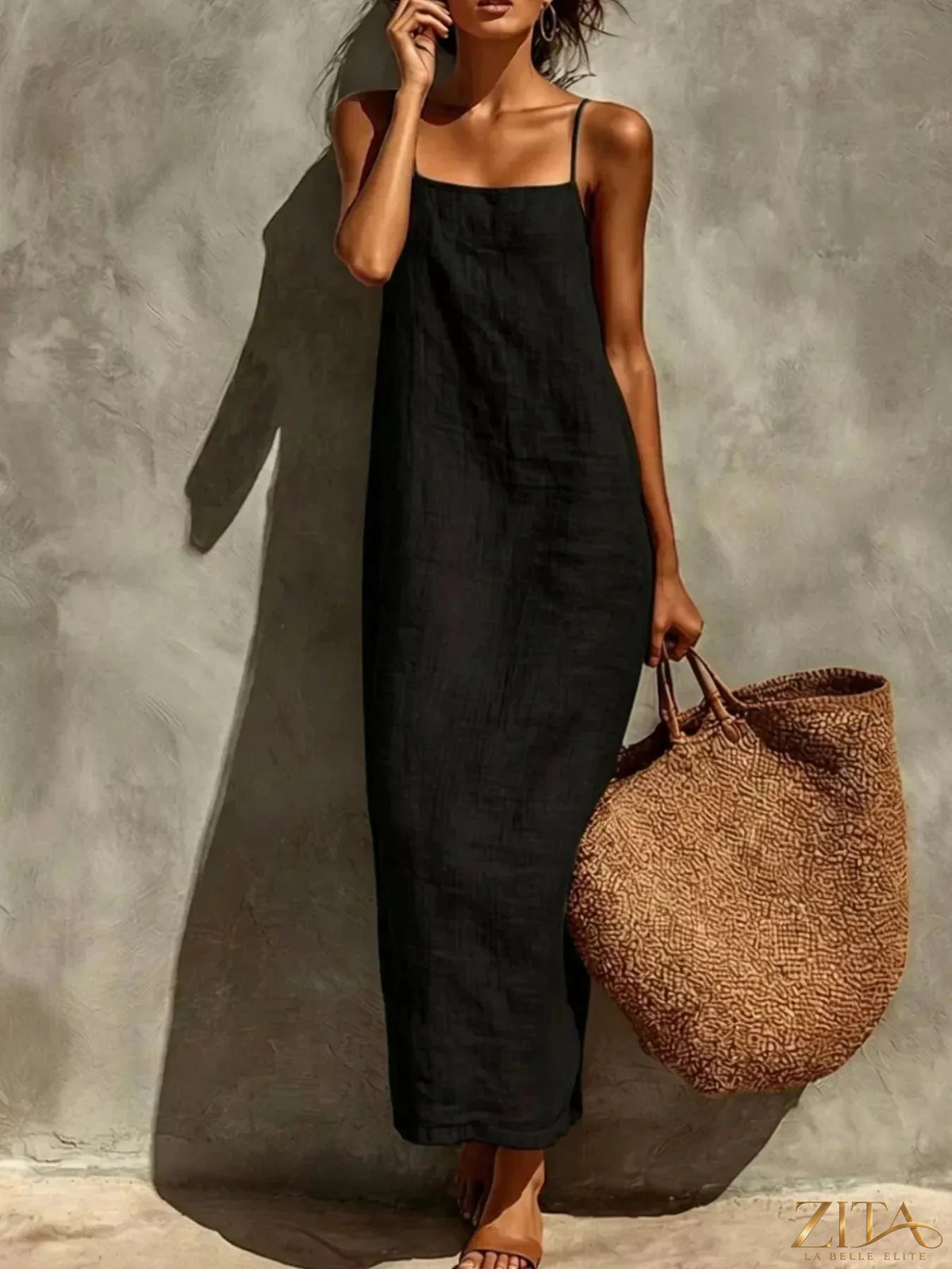 Zita La Belle Elite sleeveless linen casual maxi dress with a relaxed fit and lightweight fabric, perfect for warm weather.