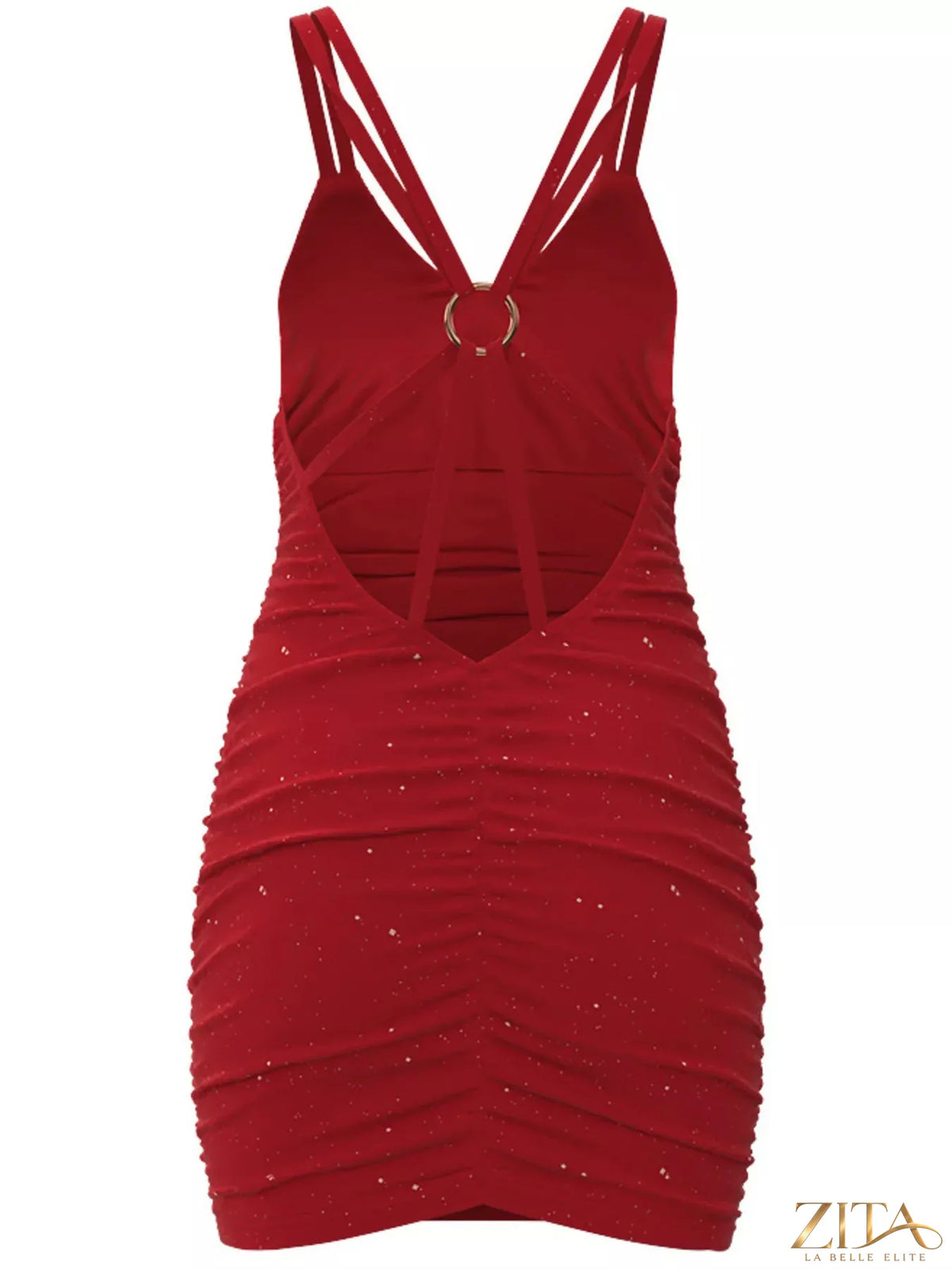 Glitter ruched bodycon mini dress by Trendsi featuring a fitted silhouette and shimmering fabric for a stylish evening look.