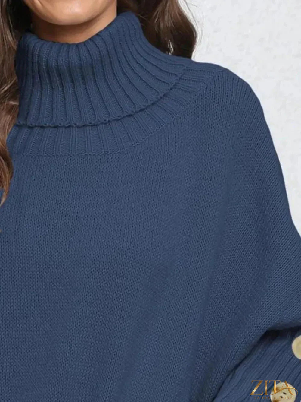 Trendsi turtleneck long sleeve sweater in soft knit fabric, featuring a fitted design and classic ribbed neckline.