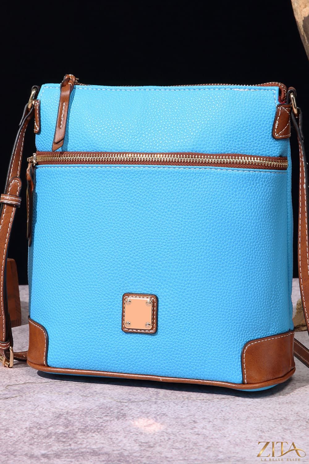Zita La Belle Elite PU leather crossbody bag with adjustable strap and gold-tone hardware, stylish accessory for daily use.