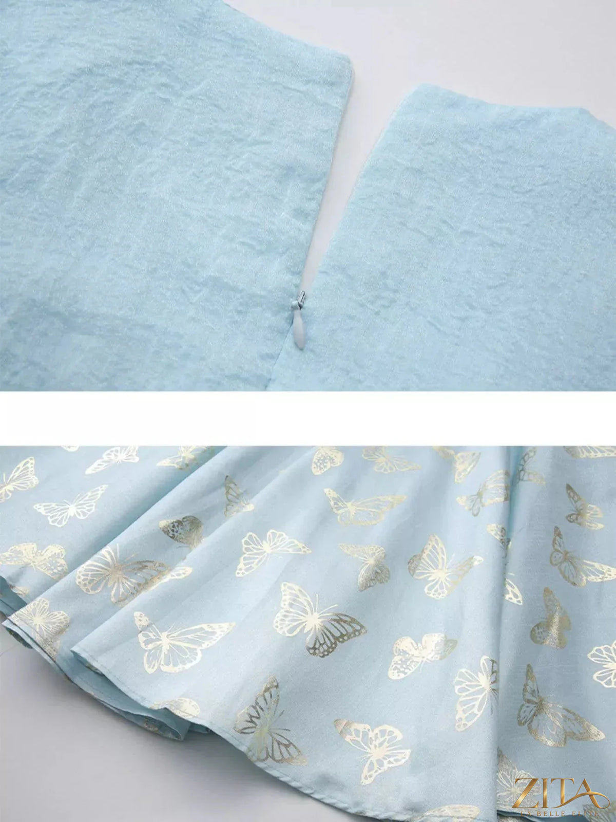 Butterfly print puff sleeve dress by Trendsi featuring a flowy silhouette and vibrant butterfly pattern on lightweight fabric.
