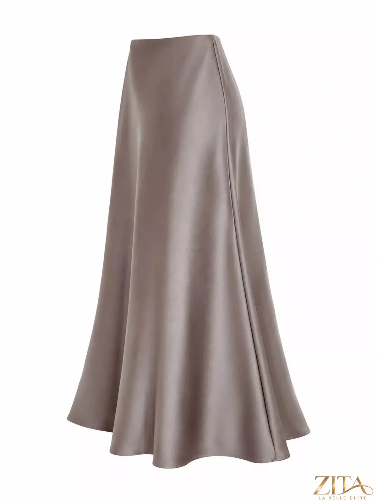 Plus size high-waisted satin midi skirt by Trendsi featuring a full-length, flowy design and smooth, shiny satin fabric.