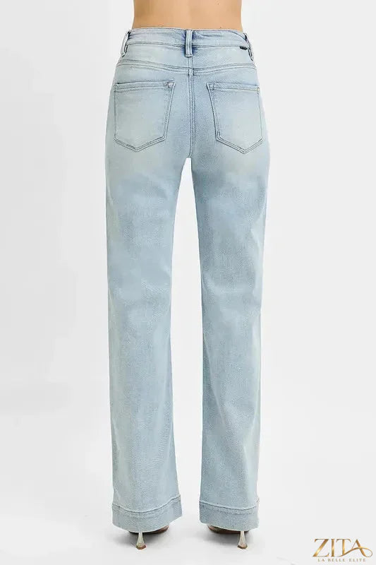 Zita La Belle Elite RISEN full size high rise straight jeans in denim, showing front view with classic five-pocket design