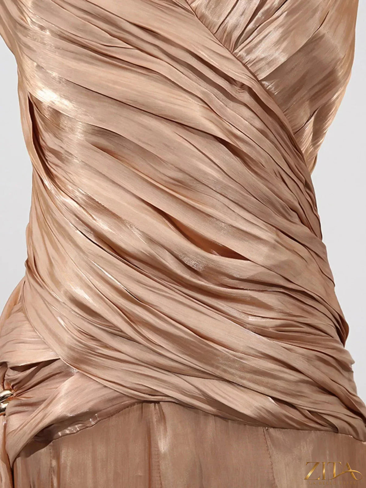 Zita La Belle Elite halter neck ruched maxi dress in flowing fabric, featuring a fitted bodice and elegant design.