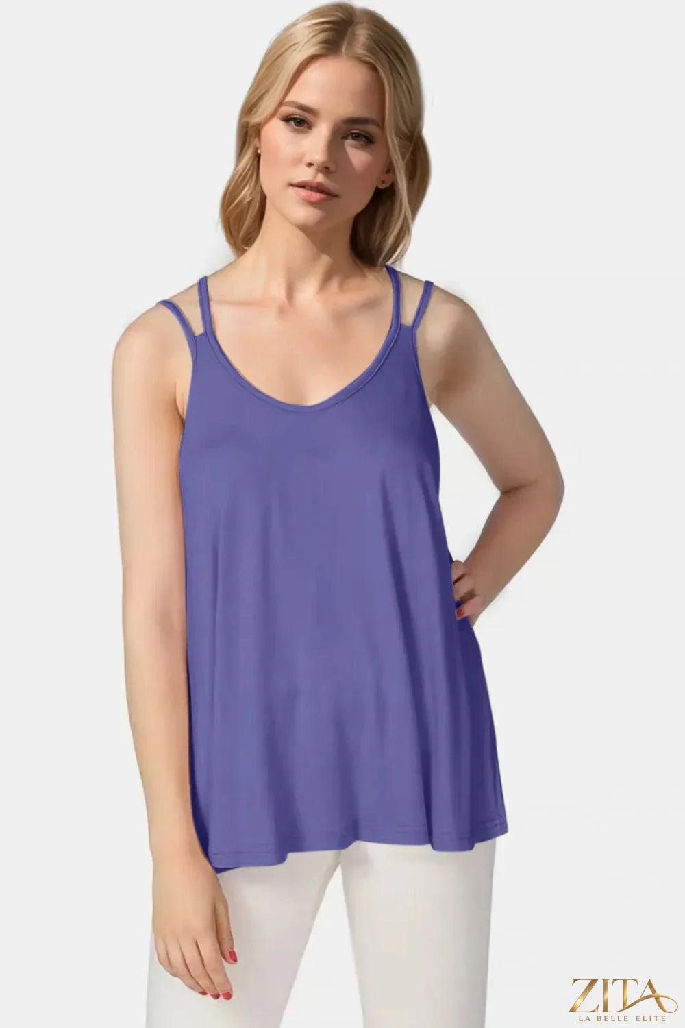 Zita La Belle Elite Basic Bae bamboo cami with scoop neck and double spaghetti straps, soft and lightweight women's top.