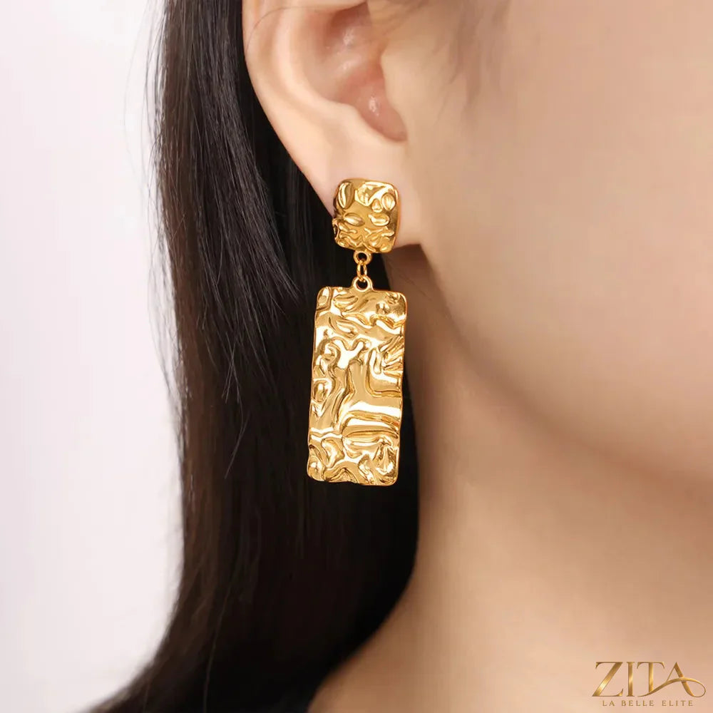 Titanium steel textured geometric earrings by Zita La Belle Elite with modern angular design and matte finish.