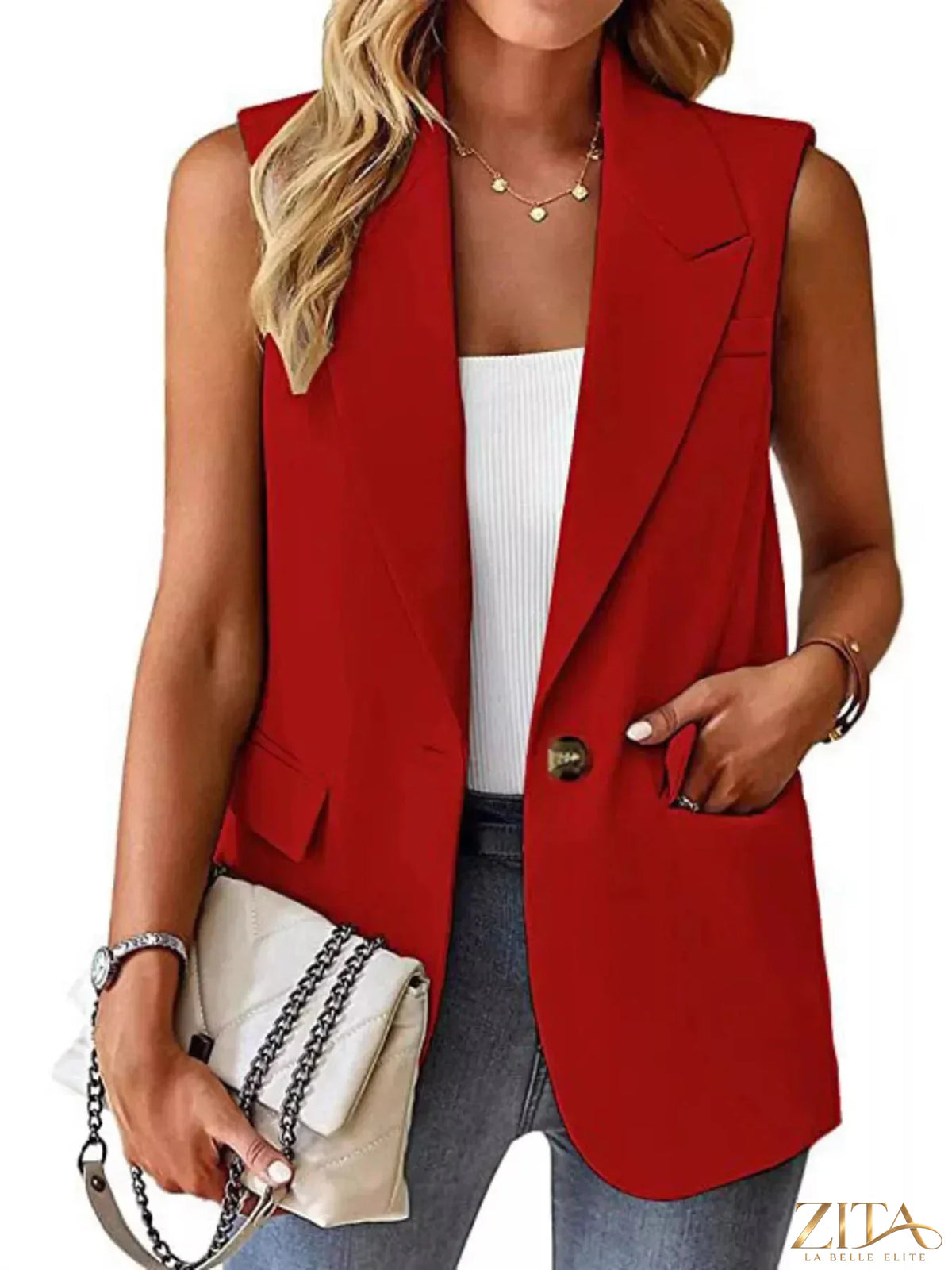 Plus size Zita La Belle Elite vest coat with full size, one-button lapel collar, stylish and warm for versatile wear.