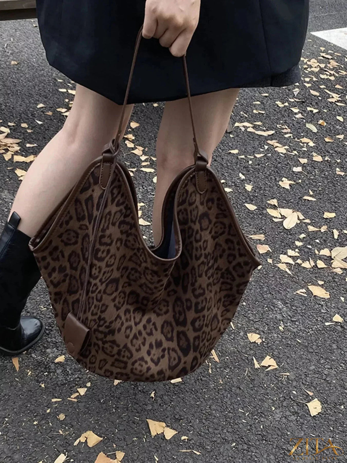 Leopard print large tote bag by Zita La Belle Elite with sturdy straps and spacious interior for daily use.