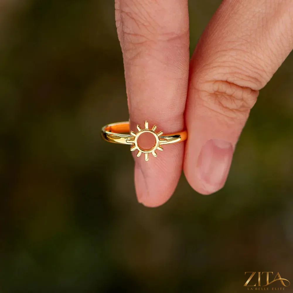 Sun shape 18K gold-plated ring by Zita La Belle Elite featuring a radiant sun design and polished gold finish.