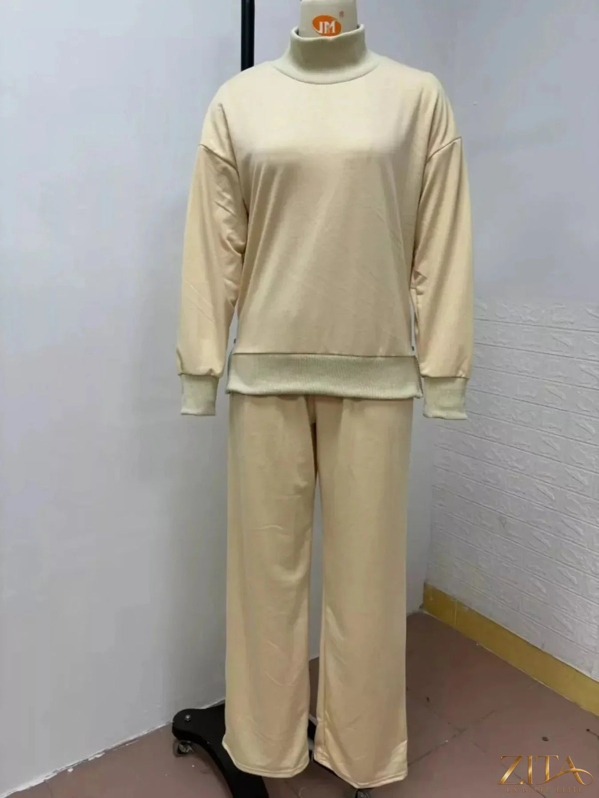 Zita La Belle Elite turtleneck dropped shoulder top and matching pants set, stylish and comfortable clothing ensemble.