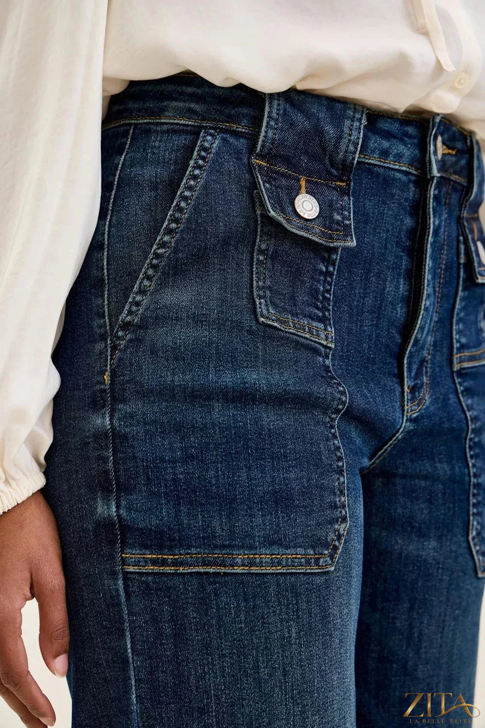 Zita La Belle Elite Judy Blue high waist wide crop utility jeans with patch pockets, showcasing a stylish denim design.