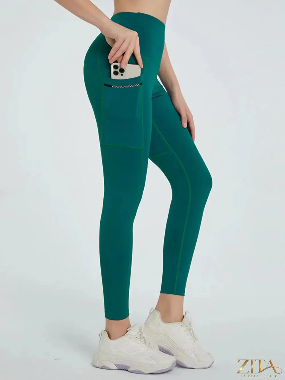 High waist active leggings by Trendsi, featuring a snug fit and stretchy fabric, shown in a close-up front view.