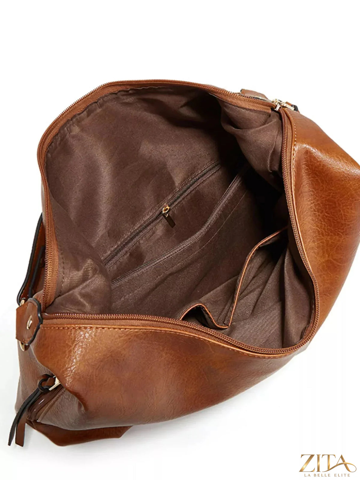 Leather slouchy shoulder bag by Zita La Belle Elite, showcasing its soft, spacious design and stylish leather texture.