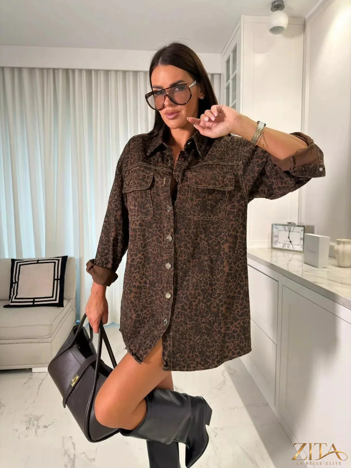 Zita La Belle Elite vintage washed denim jacket with chest pockets, classic casual style, shown on a hanger.