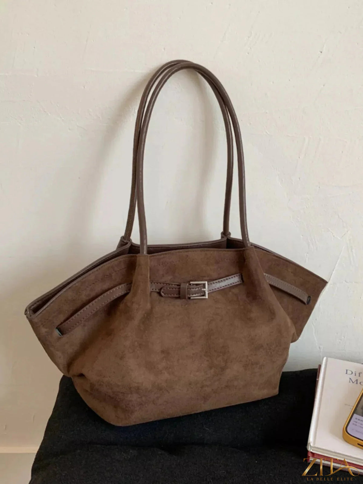 Solid color buckle tote bag by Zita La Belle Elite with sturdy handles and minimalist design, perfect for everyday use.