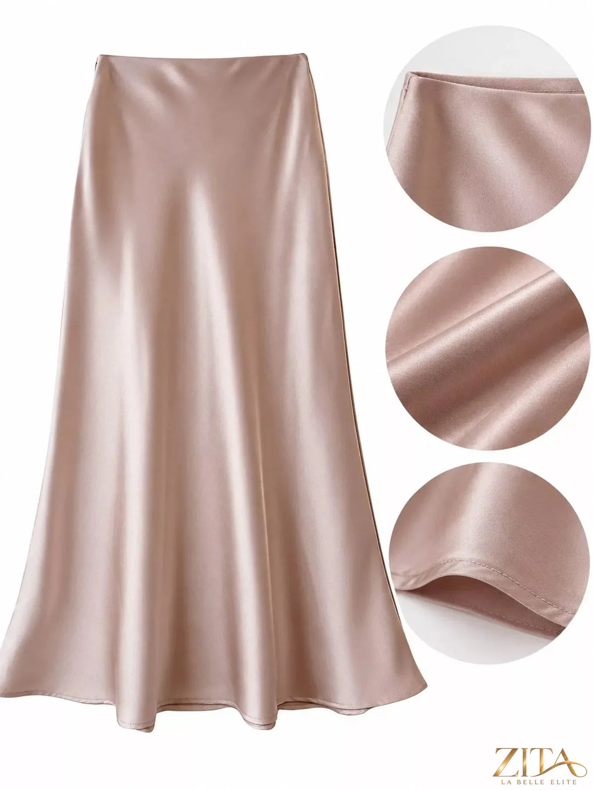 Plus size high-waisted satin midi skirt by Trendsi, featuring a sleek full-length design and elegant fit.
