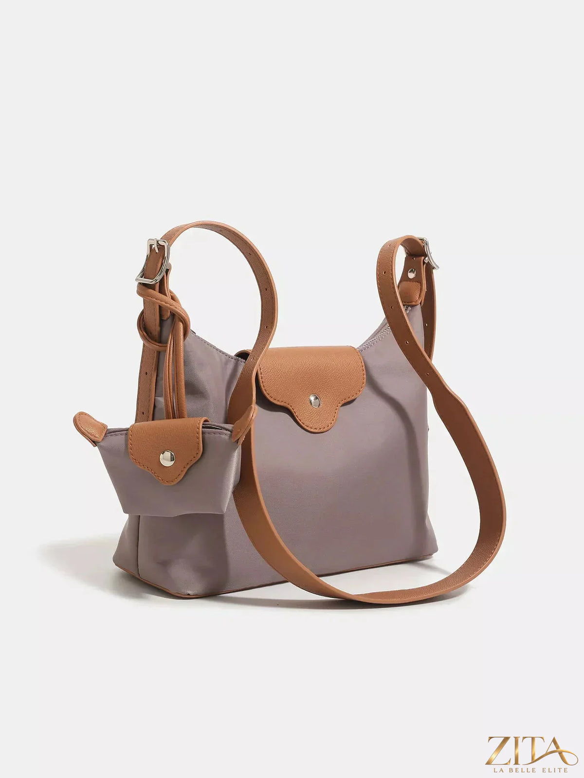 Nylon hobo shoulder bag by Zita La Belle Elite with matching coin purse, black color, soft fabric, and adjustable strap.