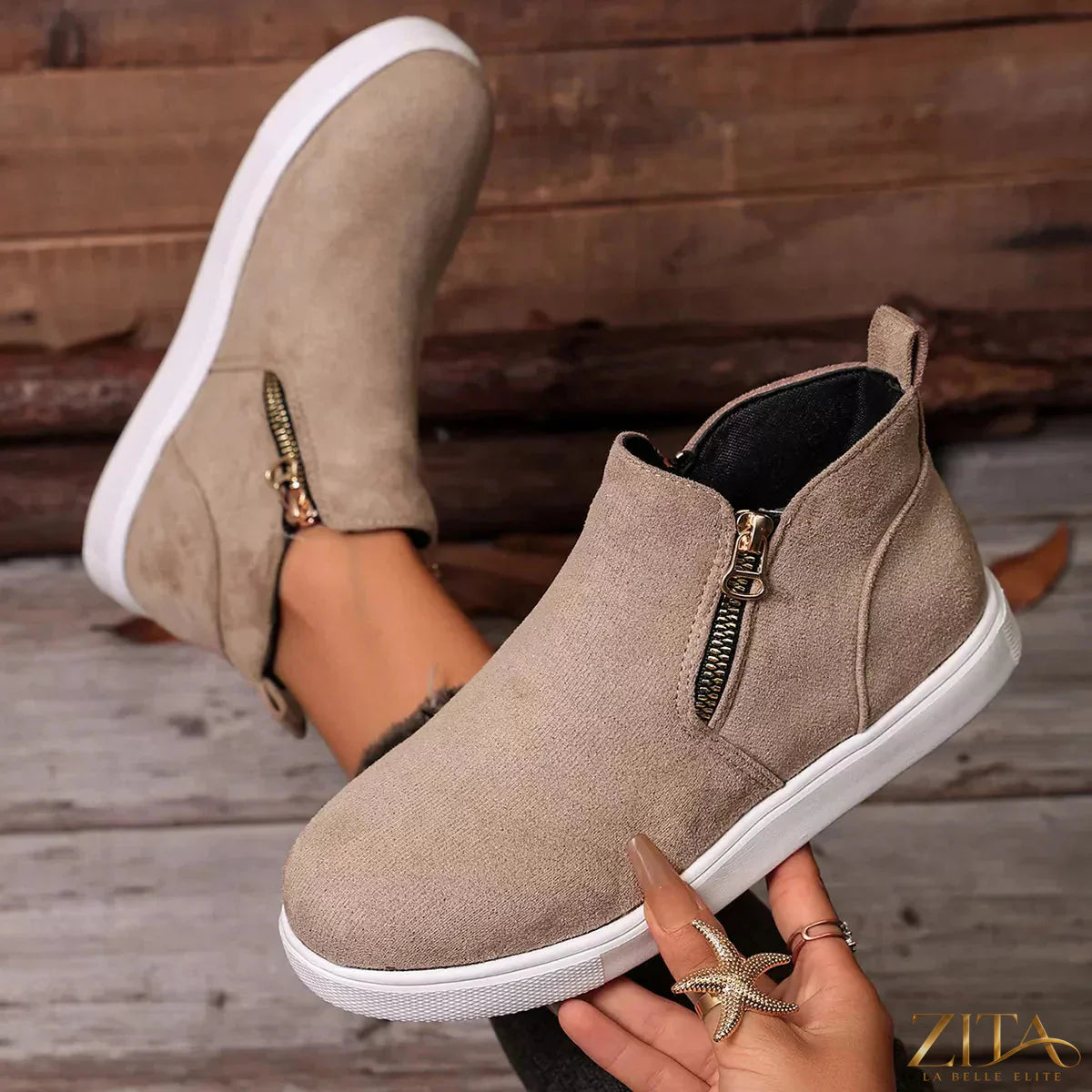Zita La Belle Elite side zipper flat sneakers with stylish design and comfortable fit, shown in a close-up view.