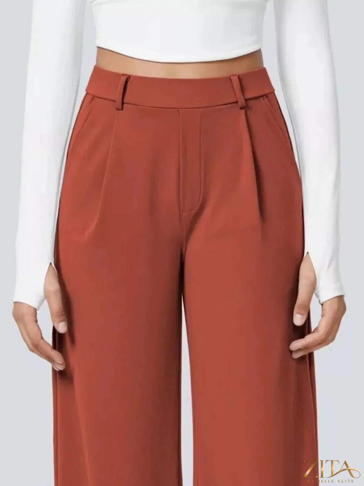 Zita La Belle Elite wide leg pants in soft fabric, featuring a relaxed fit and high waist, shown on a model.