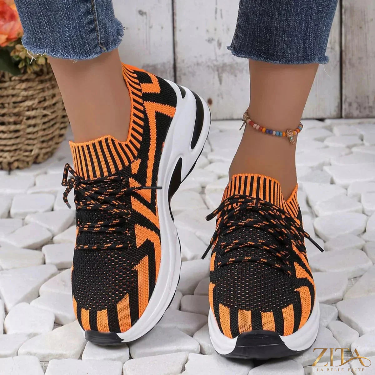 Zita La Belle Elite round toe platform sneakers with chunky soles, white leather upper, and stylish casual design.