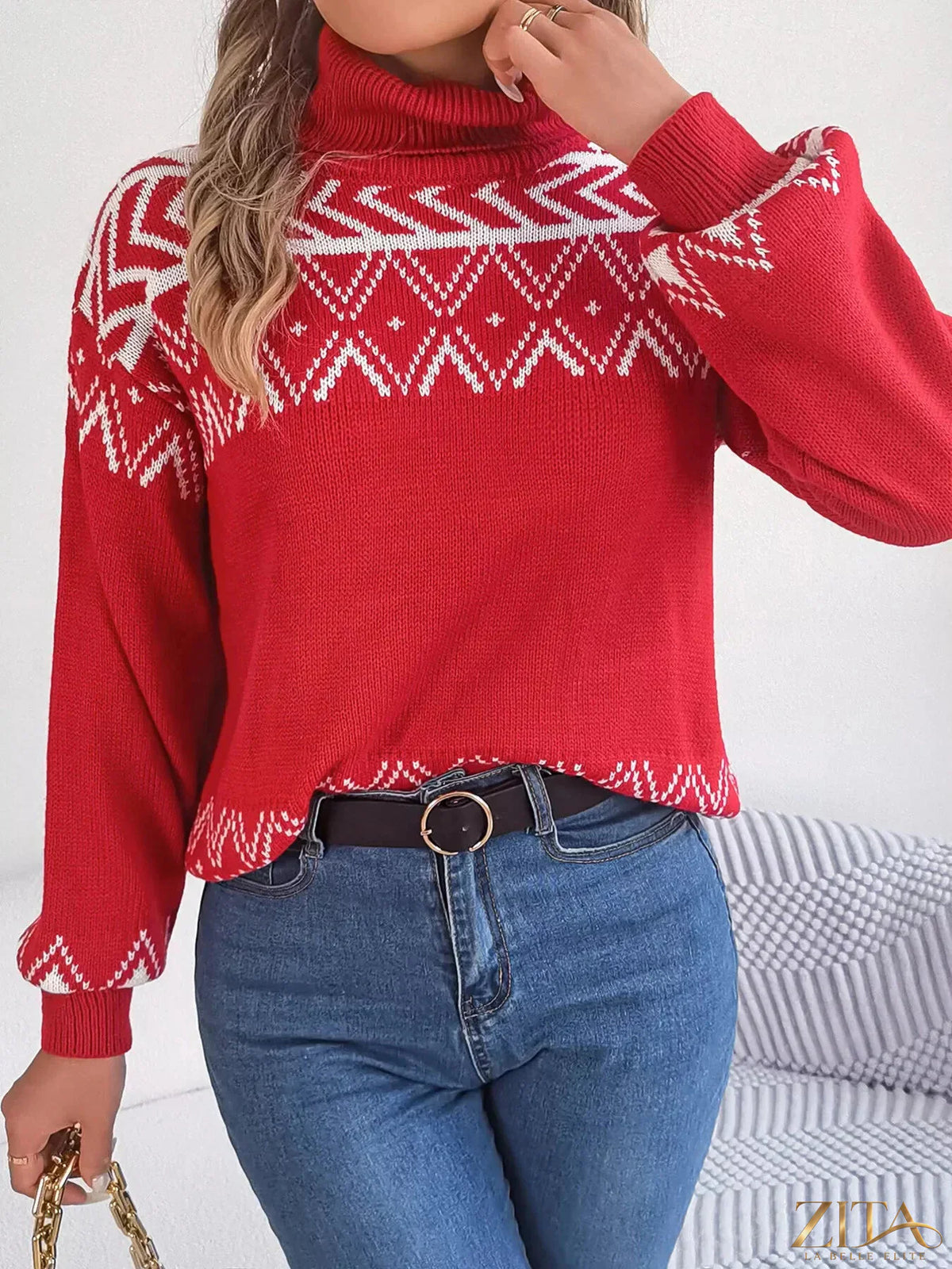 Zita La Belle Elite turtleneck dropped shoulder sweater in soft knit, featuring a cozy fit and stylish design.