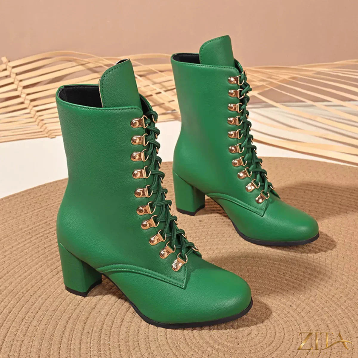 Zita La Belle Elite lace-up boots with block heel and leather upper, stylish footwear for casual or formal wear