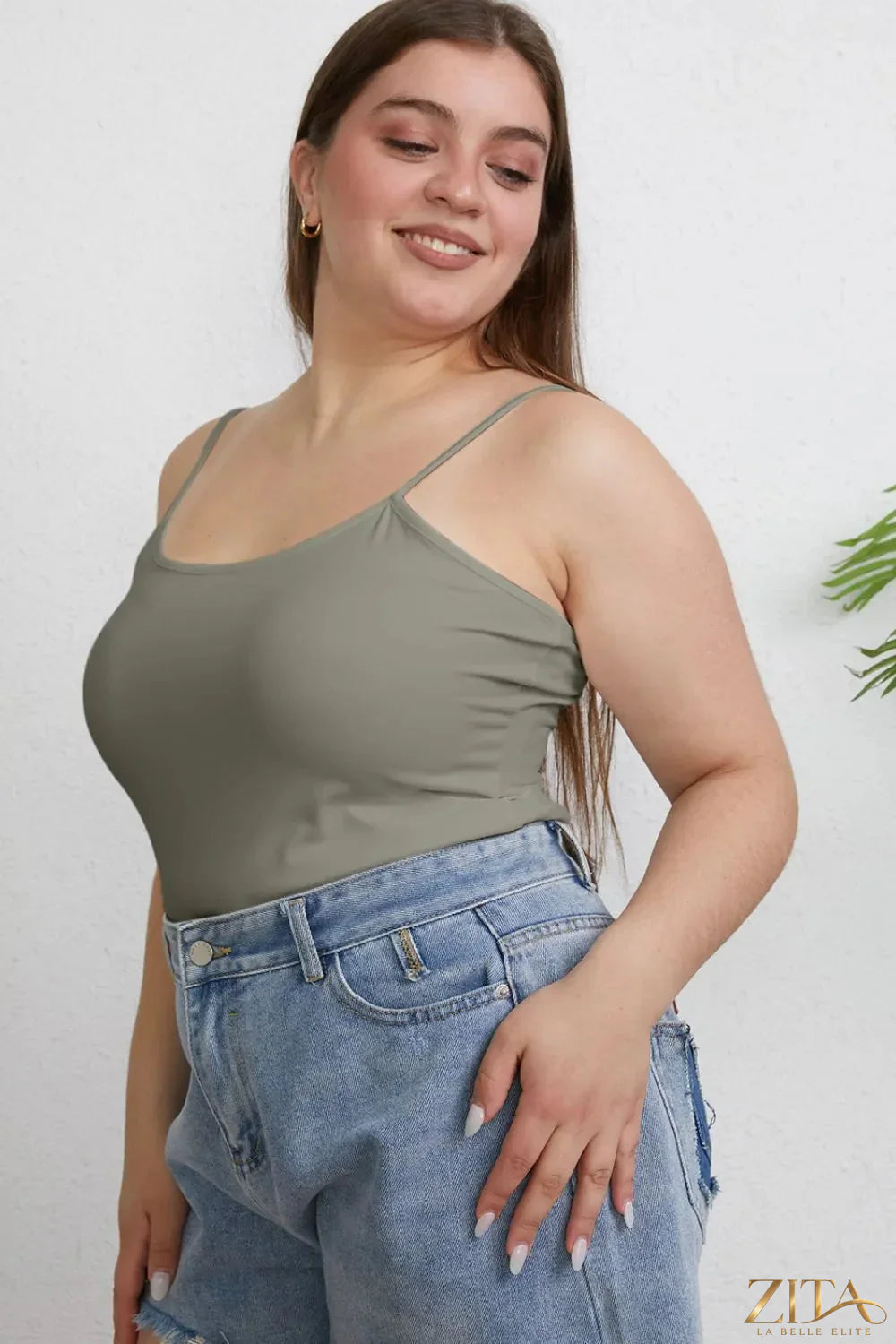 Zita La Belle Elite Basic Bae full-size round neck slim cami in plus size, featuring a fitted silhouette and soft fabric.